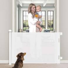 Child Safety Shein Retractable Baby Gate Upgraded OneWay Lock Mesh Dog Gate Tall Extends Up To Extra Wide Pet Gate And Safety Child Gate For Stairs Doorways Hallways B