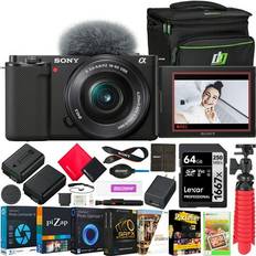 Digital Cameras Sony by: Beach Camera, ZV-E10 Mirrorless Alpha APS-C Vlog Camera and 16-50mm F3.5-5.6 Lens ILCZV-E10L/B Black Double Battery Content Creator Bundle with Deco Gear Case 64GB Card Photo Video Accessories Kit