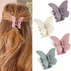 Shein 4pcs Women Plastic Butterfly Shaped Hair Clip Set In Black, White And Brown, Fashionable And Cute Hair Claw Hair Accessories For Daily Use, Travel, Parties, Commuting, Vacation, Cleansing, Makeup And Clothing Matching,Pink Accessories