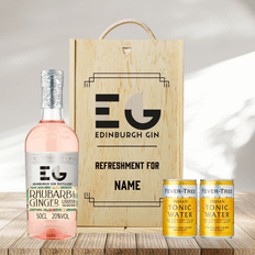 Edinburgh Gin Beer & Spirits Edinburgh Gin Personalised Wooden Box with Rhubarb & Liqueur with Fever-Tree Tonics