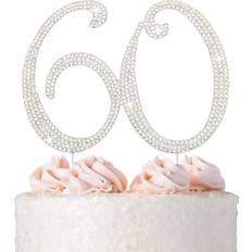 Metal Baking Decorations Crystal 60 Topper Premium Silver Metal Cake Decoration