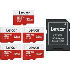 Memory Cards & USB Flash Drives LEXAR E-Series 32GB Micro SD Card 5 Pack, microSDHC UHS-I Flash Memory Card with Adapter, 100MB/s, C10, U1, A1, V10, Full HD
