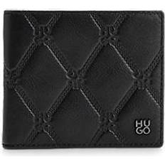 HUGO Nappa-leather wallet with stacked-logo chain pattern - Black