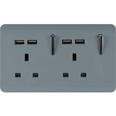 Trendi Switch 2 Gang Artistic Modern Glossy 13 Amp 4x2.1mA USB Plug Socket Cool Grey