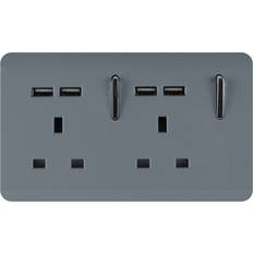 Power Switch Wall Outlets Trendi Switch 2 Gang Artistic Modern Glossy 13 Amp 4x2.1mA USB Plug Socket Warm Grey