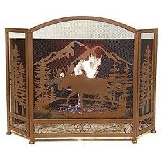 Brown Fireplace Screens BestGiftEver Three-panel foldable fireplace screen with moose in the field design -free Brown