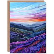 Purple Cards & Invitations ARTERY8 Scottish Heather Fields Artwork Purple Hills Greeting Card Birthday Blue One Size