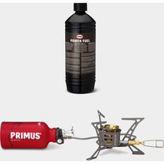 Primus Multifuelkök OmniLite Titanium, 2600 W bränslepump multiverktyg vindskydd värmereflektor förvaringspåse bränsleflaska 350 ml, Power Fuel 1 liter