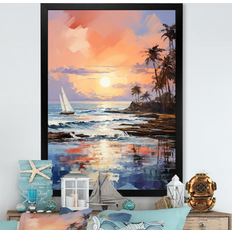 Design Art "Beach Coastal Nostalgia " Beach Wall Framed Art