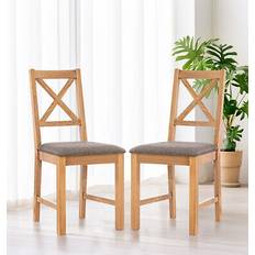 Hallowood Furniture Hallowood Solid Oak Small Set 2 Linen Cross Back Kitchen Chair