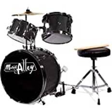 Music Alley 3 Piece Kids Drum Set with Throne, Cymbal, Pedal & Drumsticks, Metallic Black, (DBJK02-BK)