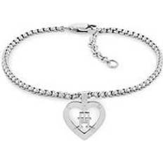 Tommy Hilfiger Women Jewellery Tommy Hilfiger womens stainless steel bracelet with TH monogram heart pendant, Women