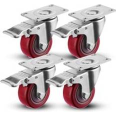 DIY Accessories COOCHEER Set of 4 Swivel Castors for Furniture, Caster with Brake 75 mm, Red