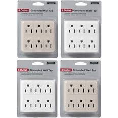 Beige Electrical Outlets AllTopBargains 4pk grounded wall outlet tap charger power adapter electrical 6 way plug ac 125v Beige