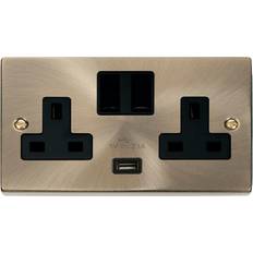 Deco 13A 2G Switched Socket With USB Outlet Antique Brass Insert