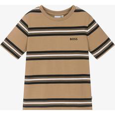 Beige T-shirts Children's Clothing BOSS Beige Striped Cotton T-Shirt