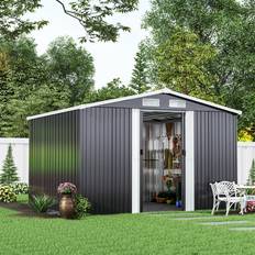 Living and Home 8 8 Metal Shed Storage Shed Roof Double Door with Base Foundation, Charcoal (Building Area )