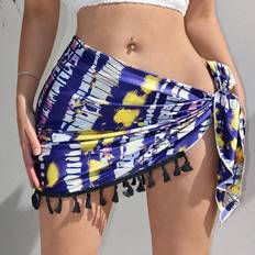 Multicoloured - Short Skirts Shein Summer Tie Dye Tassel Trim Wrap Knot Side Skirt