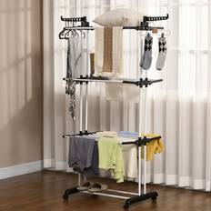 HOMCOM Tier Clothes Airer Foldable Clothes Drying Rack With Wheels And Wings Steel Garment Laundry Rack For Indoor And Outdoor Use Black