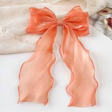 Hair Products Shein pc Orange Mesh Big Bowknot With Wave Tails Elegant Soft Half Up Hair Clip