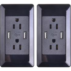 Green Wall Outlets GREENCYCLE 2 Pack 2A Smart Dual USB Charger Wall Plate Outlet Socket 15A AC Power Outlet Charging Receptacle Black Adapter ETL Listed