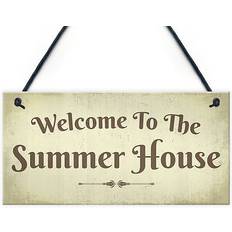 Red Welcome summer house plaque hanging garden