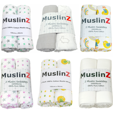 MuslinZ 2pk baby swaddles 100x90cms 100% pure soft cotton prints