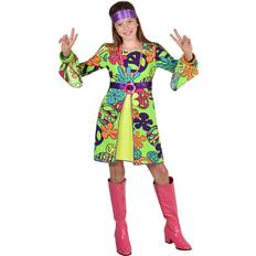 Age 10-12 Girls 60's 70's Green Peace Hippie Costume
