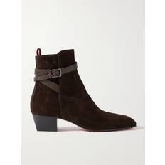 Christian Louboutin Brown Boots Christian Louboutin Rosalio Jodhpur Buckled Leather-Trimmed Suede Chelsea Boots Men Brown