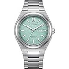 Citizen Super Titanium turquoise background AW0130-85M Eco Drive solotempo watch