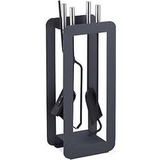 Fire Companion Sets Relaxdays 5-piece fireplace companion tool set, modern steel accessories with rack