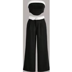 Shein Suits Shein Colorblock Woven Womens Strapless Blazer Top And Wide Leg Trouser Suit Set