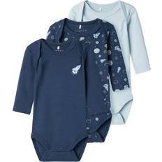 Elastaan Bodysuits Name It Body Met Lange Mouwen 3-Pack - Donker Denim