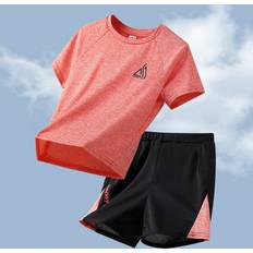 Sportswear Garment Other Sets Children's Clothing Shein Junior Tween Boy Contrast Color Block Printed TShirt And Shorts Sports Suit