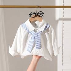 6-9M Shirts Children's Clothing Shein Boys Baby Striped Print Tie Front Shirt For Dailywear