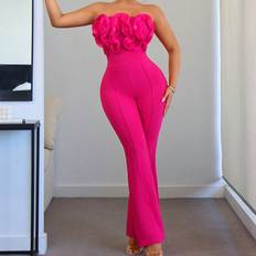 3XL Jumpsuits & Overalls Shein Summer Womens Pink Jumpsuit Graduation Prom Date Ruffled Lace Tight Ladies Tube Jumpsuit