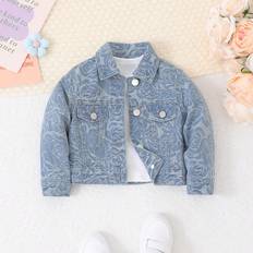 6-9M Jackets Shein Baby Girls Casual Rose Jacquard Denim Jacket