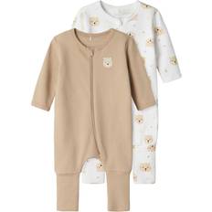 Långa ärmar Pyjamasar Name It Pyjamasdräkt Noos NbnNightsuit 2-pack Oxford Tan år 104 Pyjamasdräkt