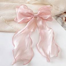 Shein pc Sweet Pink Princess Mesh Bow With Long Wavy Ribbon Clip