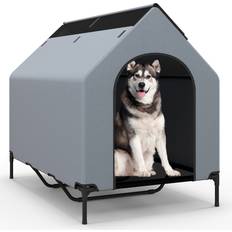 Costway 91/110/132cm Elevated Dog House Large Pet House with Ventilated Windows-L