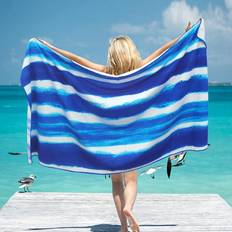 Bath Towels Shein 1pc Oversized Multi-Size Blue, Navy, Pink, Light Grey Watercolor Striped Super Soft Absorbent Microfiber Bath Towel, Suitable For Vacation, Beach, Swimming Pool, Gym, Multipurpose Summer Travel, Vacation Holiday Bathroom Decor Bath Towel White, Blue (180x90cm)