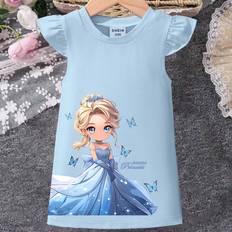 18-24M Dresses Shein Baby Girl Fashionable And Cute Princess Printed Casual Comfortable Flutter Sleeve Dress For Summer