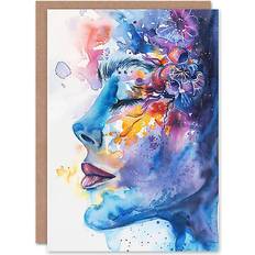 Baby Shower Cards & Invitations ARTERY8 Ethereal woman face portrait floral watercolour greeting card birthday him her