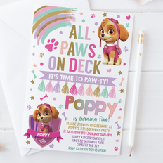 Paw Patrol Personalised skye birthday invitations rainbow girl invites x10