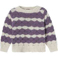 Élasthanne Pulls en Tricot Name It Pull-over 'NMFNebib' - Crème/Violet Foncé