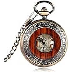 Buckle Pocket Watches Cafiedr Specialdesign Koppar Handupprullande Snygg Mekanisk Män Carving Wood Circle Modekedja Kina