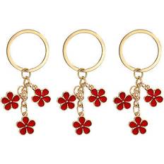 Wallets & Key Holders Uxcell Flower Charm Keychain Enameled Tassel Pendant - Dark Red