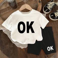 M Other Sets Shein pcs Baby Boys Casual Cute Letter Printed Short Sleeve TShirt And Shorts Set For Daily Wear Summer