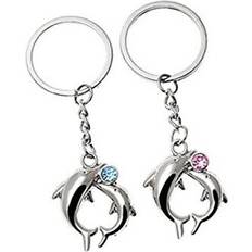 Wallets & Key Holders Express 1 pair blue pink diamante dolphins metal couple keyrings lovers puzzle key chain