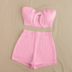 Shein Solid Color Bandeau Top High Waisted Shorts Texture Set For Summer